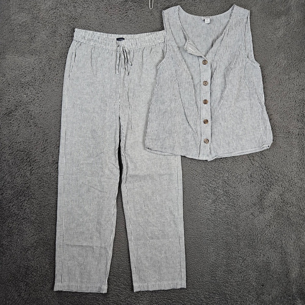 J.Crew Womens Linen Cotton Striped 2 Piece Set Blue White CK742 CG405 Size 00 XS